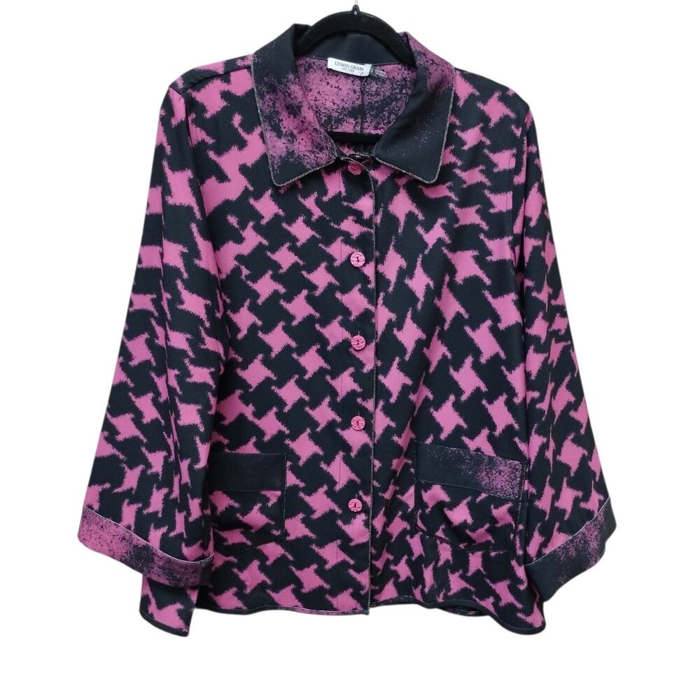 NWT Lemon Grass Womens Artsy Reversible Button Up Jacket Large Abstract Office